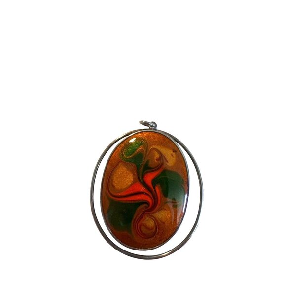 Reverse Painted Pendant, Sterling Silver, Vintage Israel 925 - Picture 8 of 9